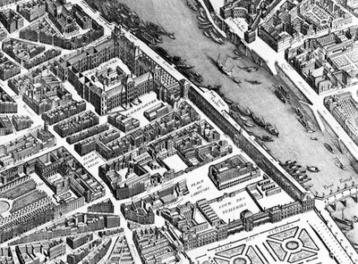 The Old Louvre, the Palais Royal and the Tuileries, detail from the Plan of Paris, known as the Plan de Turgot, engraved by Claude Lucas (detail) by Louis Bretez